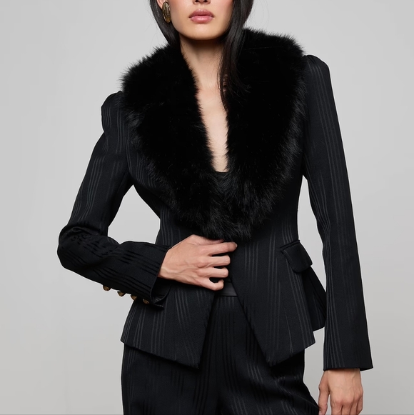L'AGENCE Kaisley Faux Fur Collar Blazer